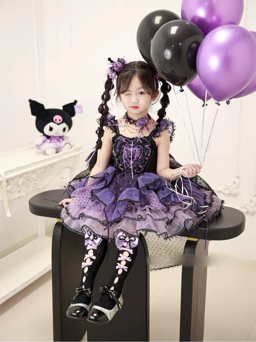 Kuromi Purple Gothic Princess Kids Halloween Costume Dress 160cm